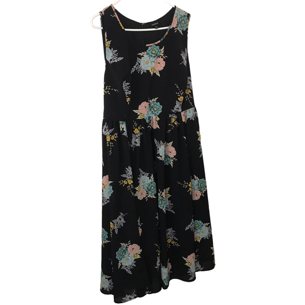 Torrid  black sleeveless light blue and pink floral midi dress
